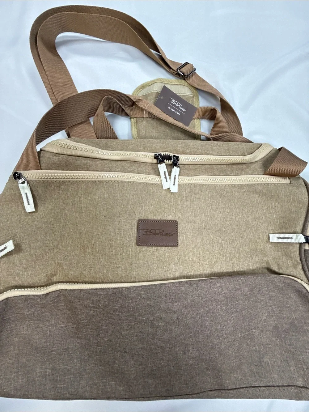 Set of 2 Bella Russo Two-Tone Brown & Tan Duffel Bag NWT